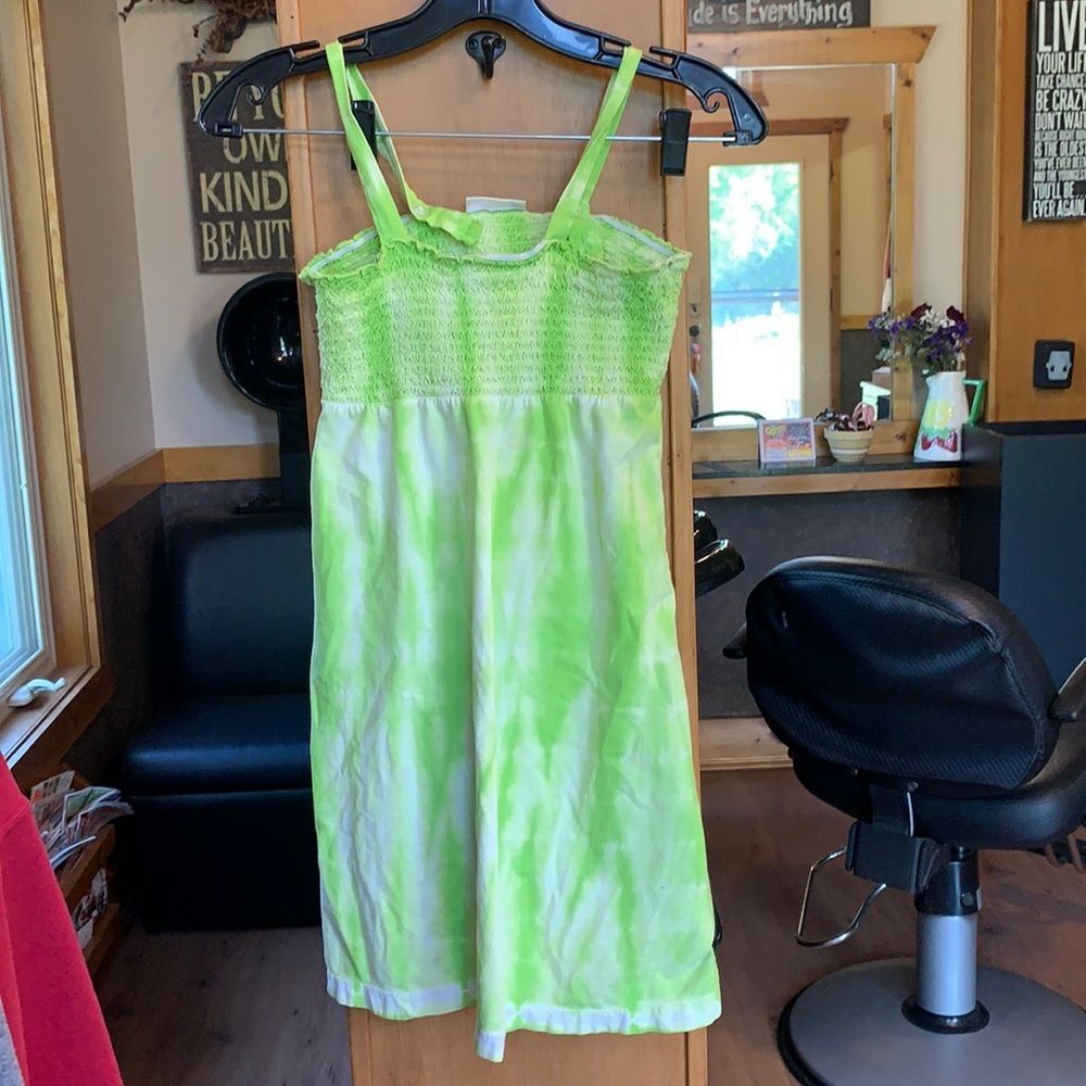Girl’s Green Soda Green Tie-Dye Shirred Ruched Adjustable Sun Mini Dress